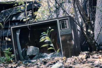 Image of a broken TV in a forest